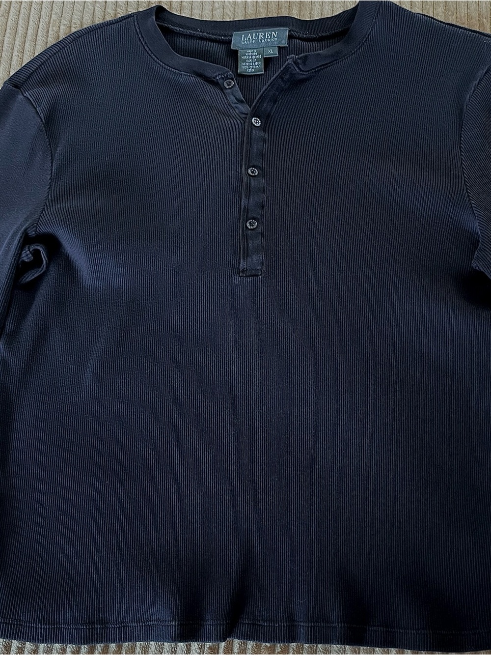 Lauren Ralph Lauren Black Ribbed Cotton Henley Long Sleeve Top XL - Picture 4 of 8
